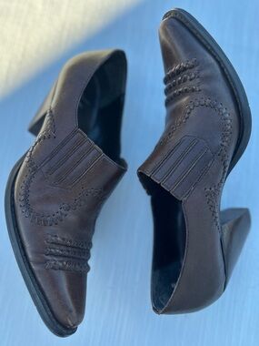 White Mountain Brown Leather Braided Stitch Western Ankle Booties Shooties | 7.5